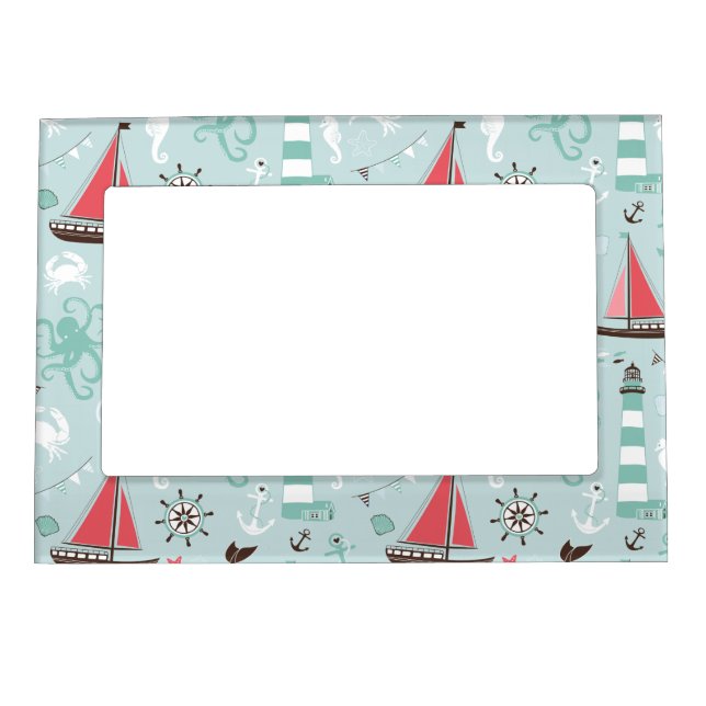 Nautical Ocean Blue and Rose Magnetic Frame (Front)