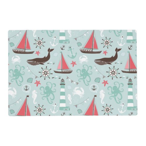 Nautical Ocean Blue and Rose Placemat