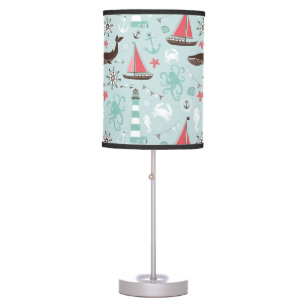 Nautical Ocean Blue and Rose Table Lamp