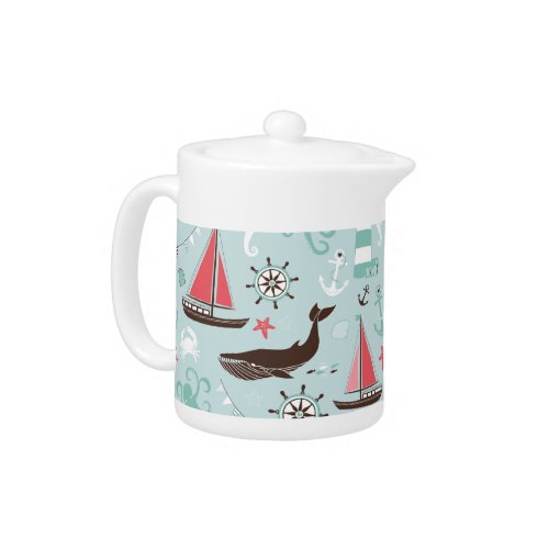 Nautical Ocean Blue and Rose Teapot