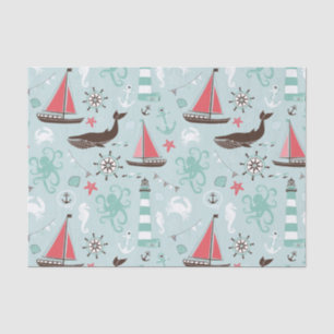 Nautical Ocean Blue and Rose Tissue Paper