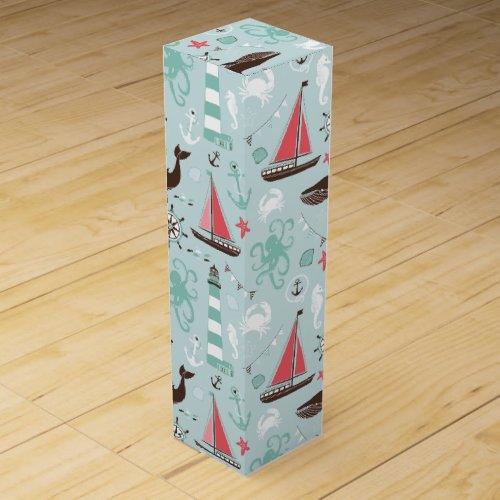 Nautical Ocean Blue and Rose Wine Gift Box