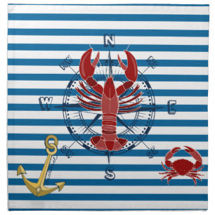 Nautical Ocean Blue and White Stripe Napkins