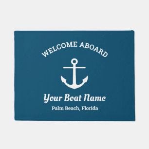 Nautical Ocean Blue Custom Boat Name Anchor Doormat