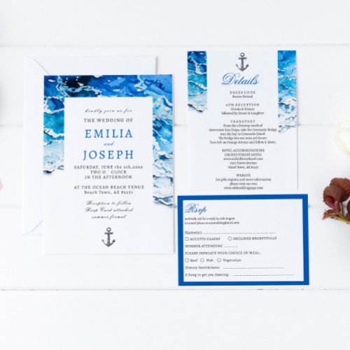 Nautical Ocean blue modern Wedding Details Enclosure Card