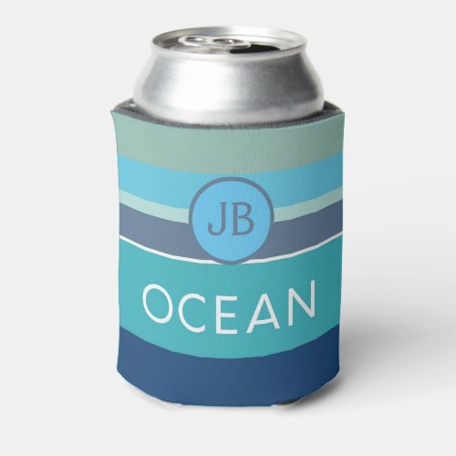 Nautical Ocean Blue Stripes Cruise Ship Can Cooler