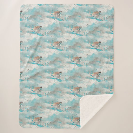 Nautical Ocean Blue Watercolor Sea Turtle Pattern Sherpa Blanket