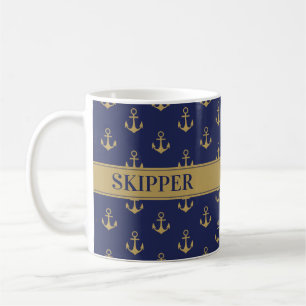 Nautical Ocean Boat Anchor Marine Blue Skipper Coffee Mug