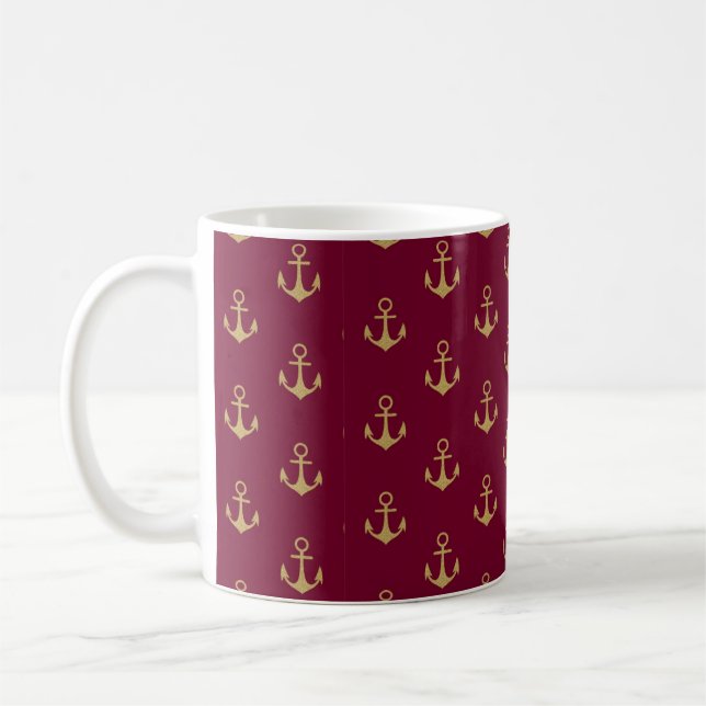 Nautical Ocean Boat Anchor Marine Sailing Red Coffee Mug (Left)