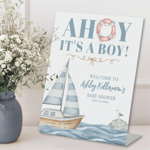 Nautical Ocean Boy Baby Shower Pedestal Sign