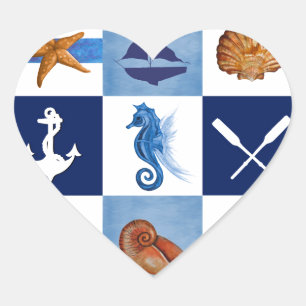 Nautical Ocean Designs Heart Sticker