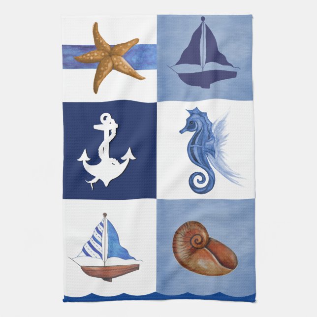 Nautical Ocean Designs Kitchen Towel (Vertical)