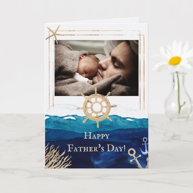Nautical Ocean Father's Day with Photo Card (Small Plant)