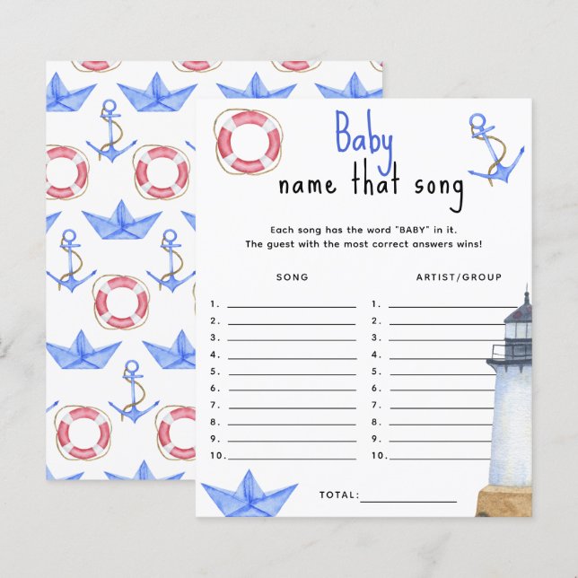 Nautical ocean - Name that song baby shower game (Front/Back)