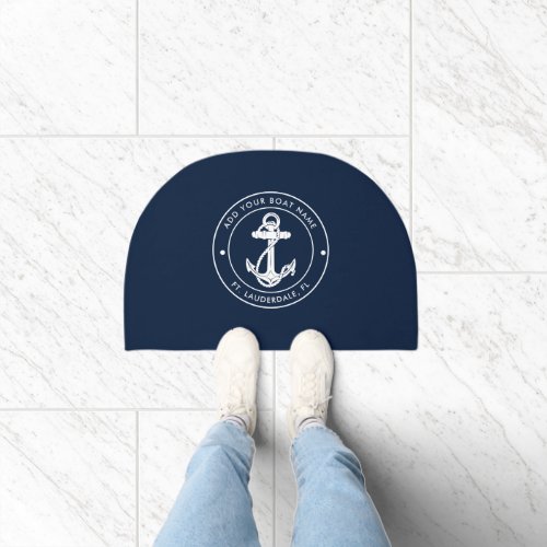 Nautical Ocean Navy Blue Anchor Boat Name Custom Doormat