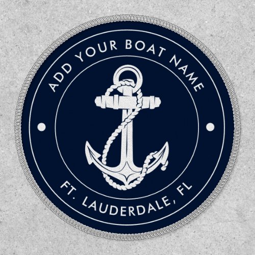 Nautical Ocean Navy Blue Anchor Boat Name Custom Patch