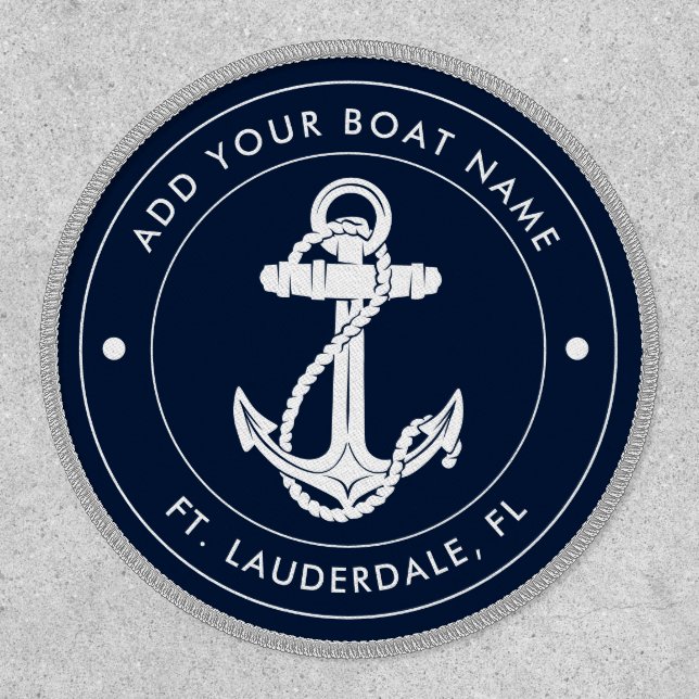 Nautical Ocean Navy Blue Anchor Boat Name Custom Patch (Front)
