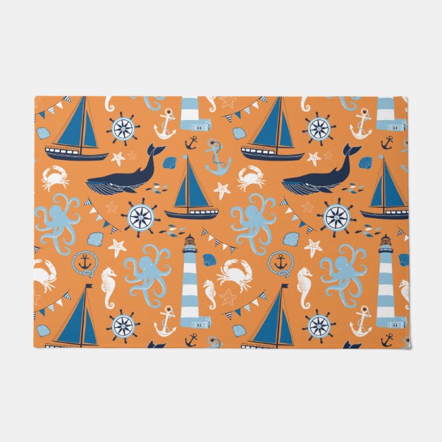 Nautical Ocean Orange Doormat (Front)