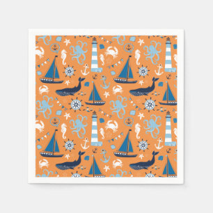 Nautical Ocean Orange Napkins
