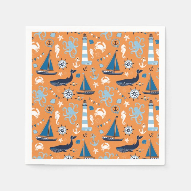 Nautical Ocean Orange Napkins (Front)
