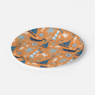 Nautical Ocean Orange Paper Plates
