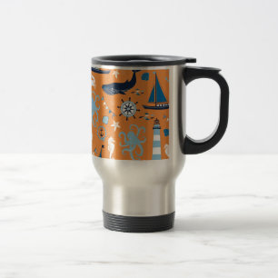 Nautical Ocean Orange Travel Mug