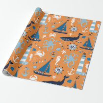 Nautical Ocean Orange Wrapping Paper