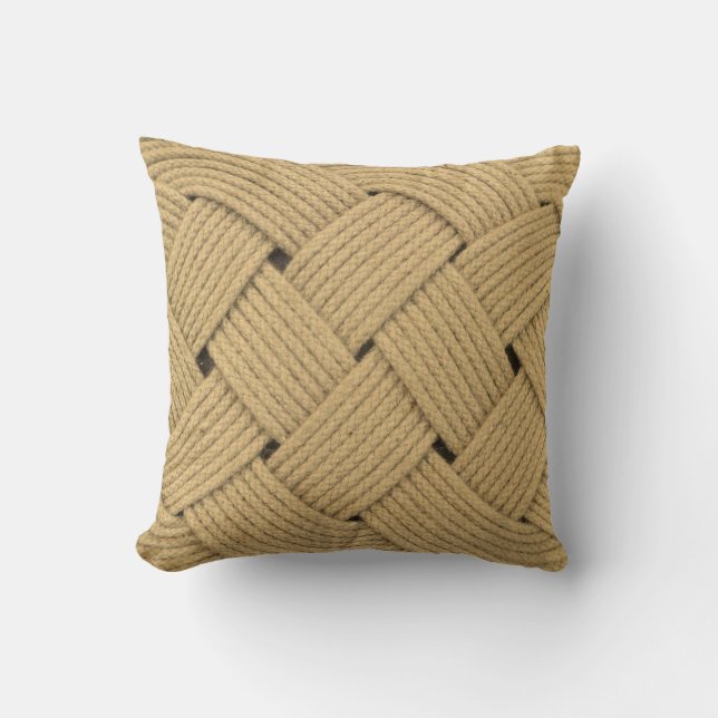 Nautical Ocean Plait Rope Knot Yacht Deck Throw Pillow (Front)