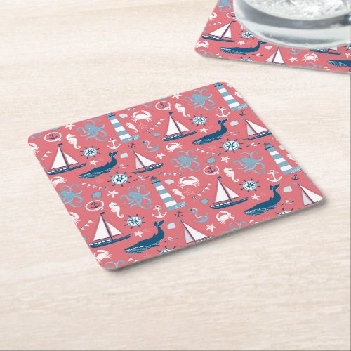 Nautical Ocean Rose Square Paper Coaster