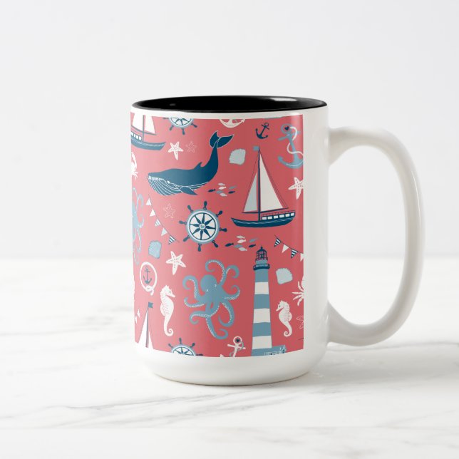 Nautical Ocean Rose Two-Tone Coffee Mug (Right)