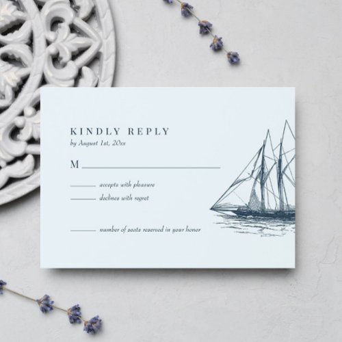 Nautical Ocean Sailboat Wedding RSVP Card