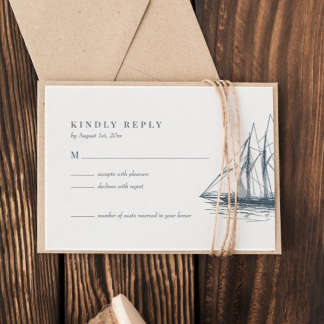 Nautical Ocean Sailboat Wedding RSVP Card (Creator Uploaded)