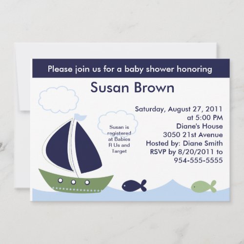 Nautical/Ocean/Sailboats Baby Shower Invitation