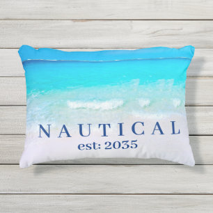Nautical Ocean Sea Blue Boat Decor Outdoor Pillow