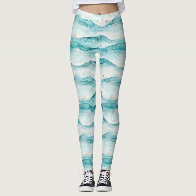 Nautical Ocean Seashell Pattern Leggings (Front)
