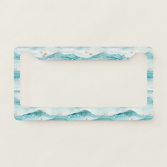 Nautical Ocean Seashell Pattern License Plate Frame (Front)