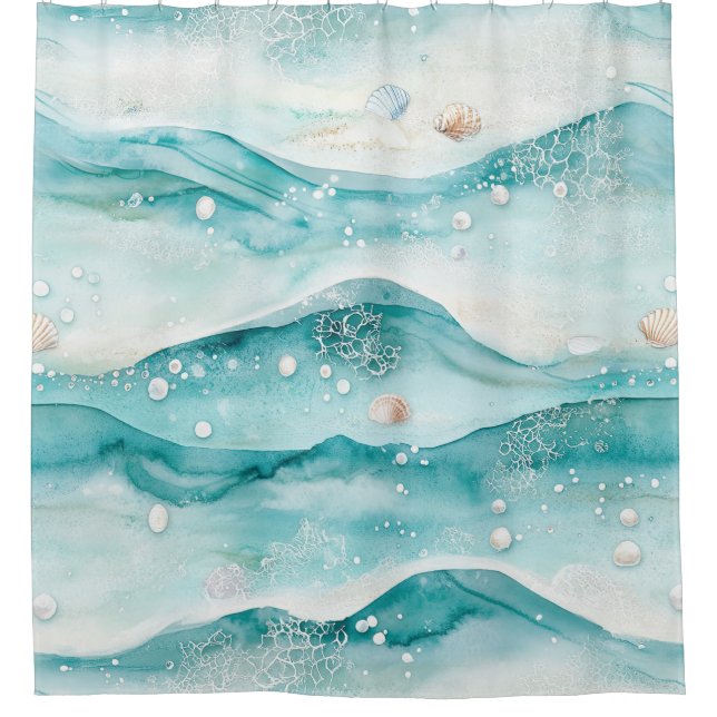 Nautical Ocean Seashell Pattern Shower Curtain (Front)