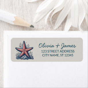 Nautical Ocean Starfish Navy Blue Return Address   Label