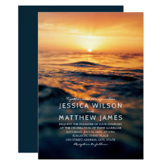 Nautical Ocean Sunset Beach Themed Wedding Invitation