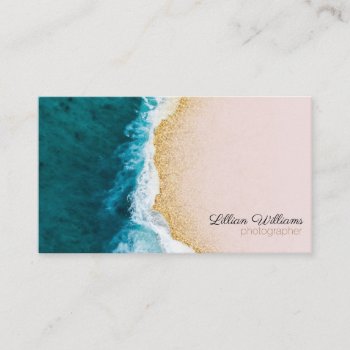 Nautical Ocean Teal Waves Gold Glitter Ombre Blush Business Card by Dody_ya at Zazzle