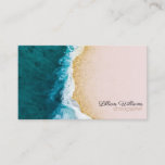 Nautical Ocean Teal Waves Gold Glitter Ombre Blush Business Card at Zazzle