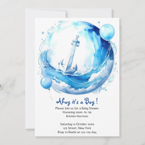 Nautical Ocean Theme Boy Baby Shower Invitation