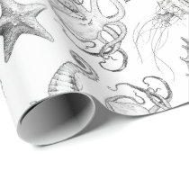 Nautical Ocean Theme Sea Creatures Black and White Wrapping Paper