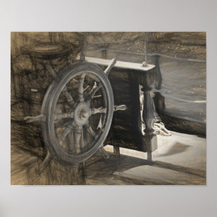 Nautical Ocean Vintage Navy Ship Sepia Coastal Art Poster