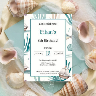 Nautical Ocean Watercolor Kids Party Birthday Invitation