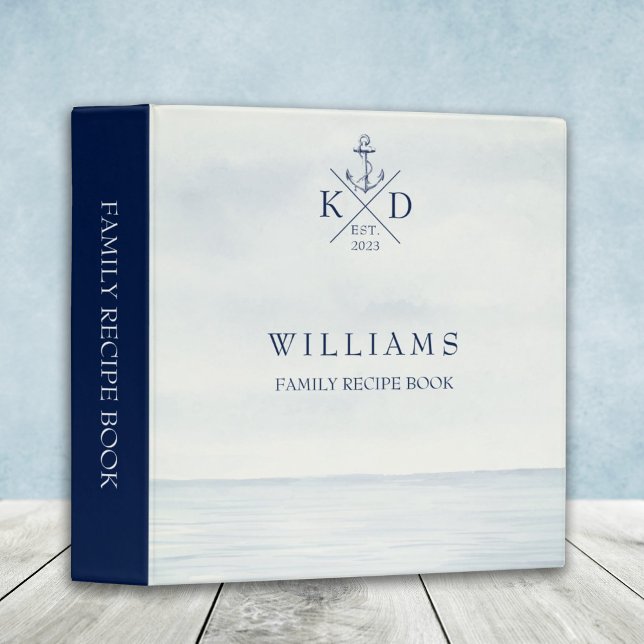 Nautical Ocean Watercolor Monogram Recipe 3 Ring Binder (Creator Uploaded)