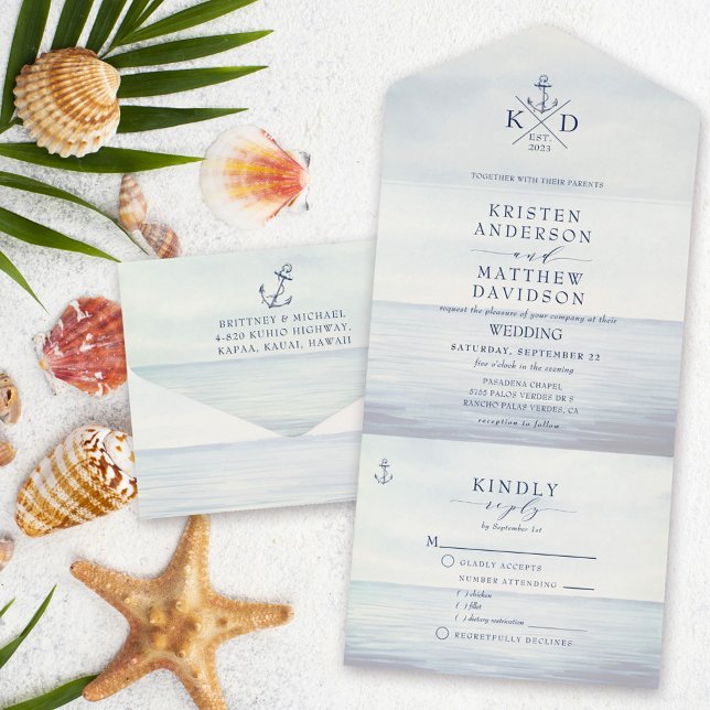 Nautical Ocean Watercolor Wedding All In One Invitation (Creator Uploaded)