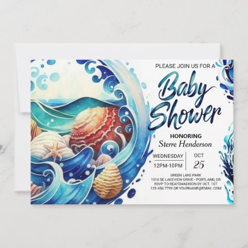 Nautical Ocean Waves Baby Shower Invitation