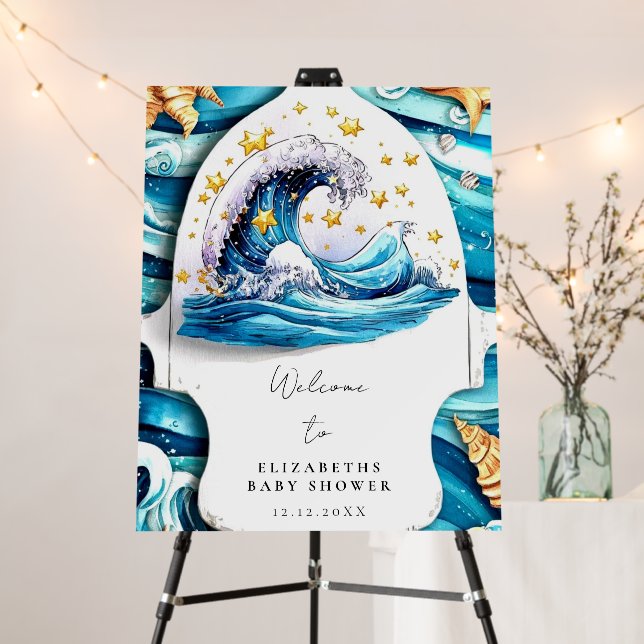 Nautical Ocean Waves Baby Shower Welcome Sign (In Situ (Stand))