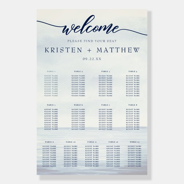 Nautical Ocean Wedding 13 Seating Chart Foam Board (Front)